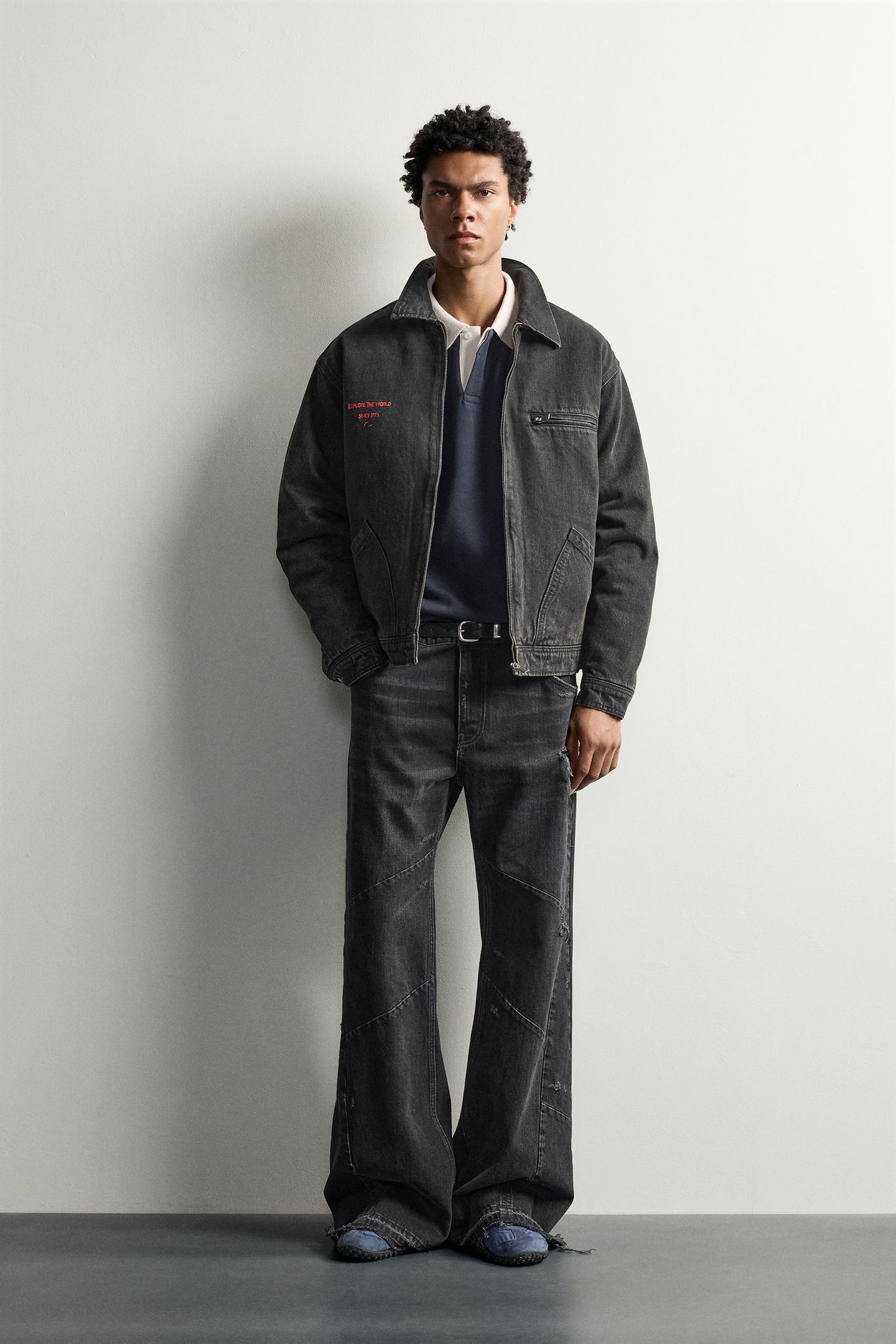 Мужская куртка Zara Embroidered Padded Denim, цвет: Чёрный — фото 1