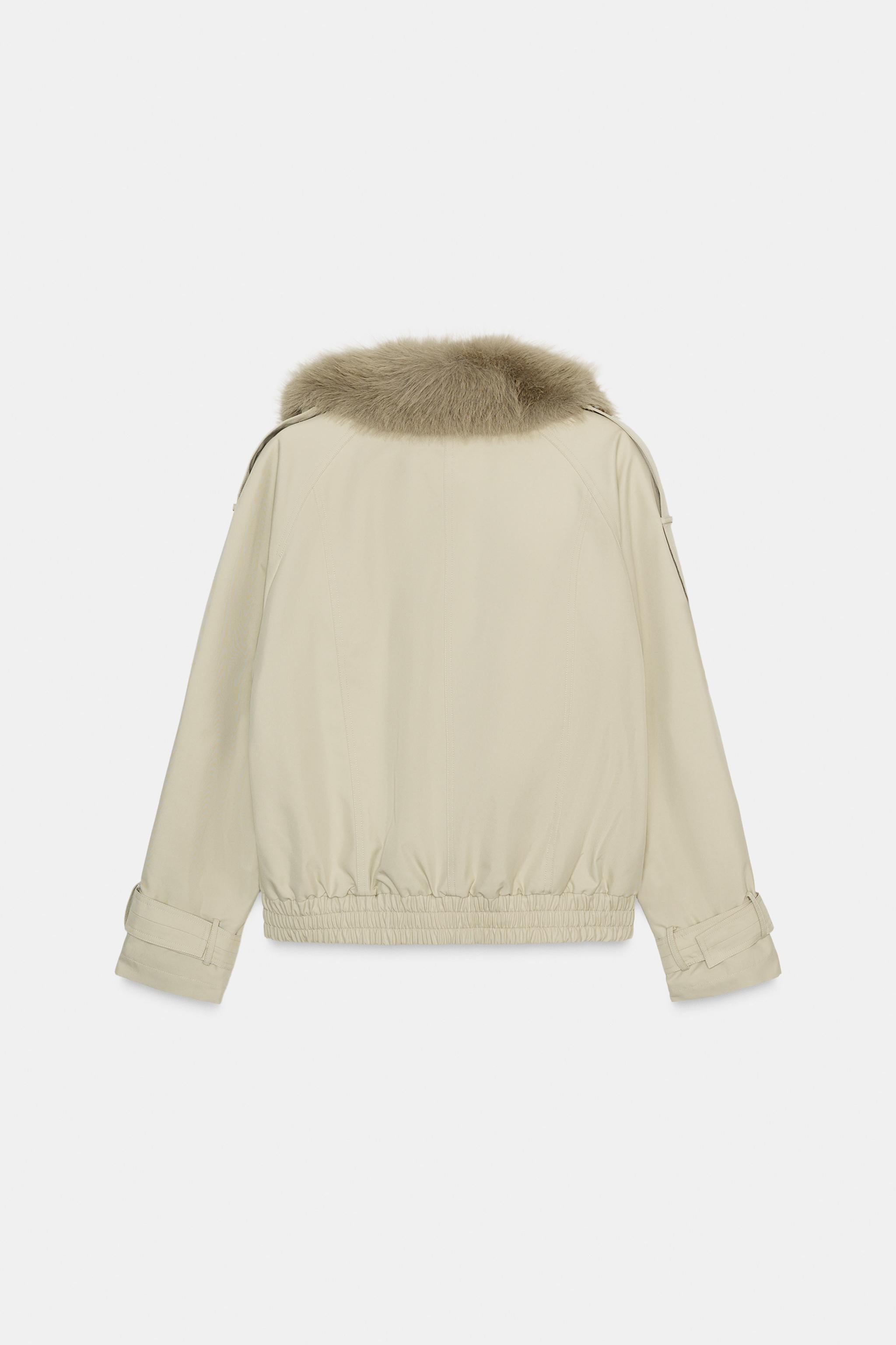 QUILTED FAUX FUR COLLAR TRENCH COAT ZW COLLECTION - Light khaki