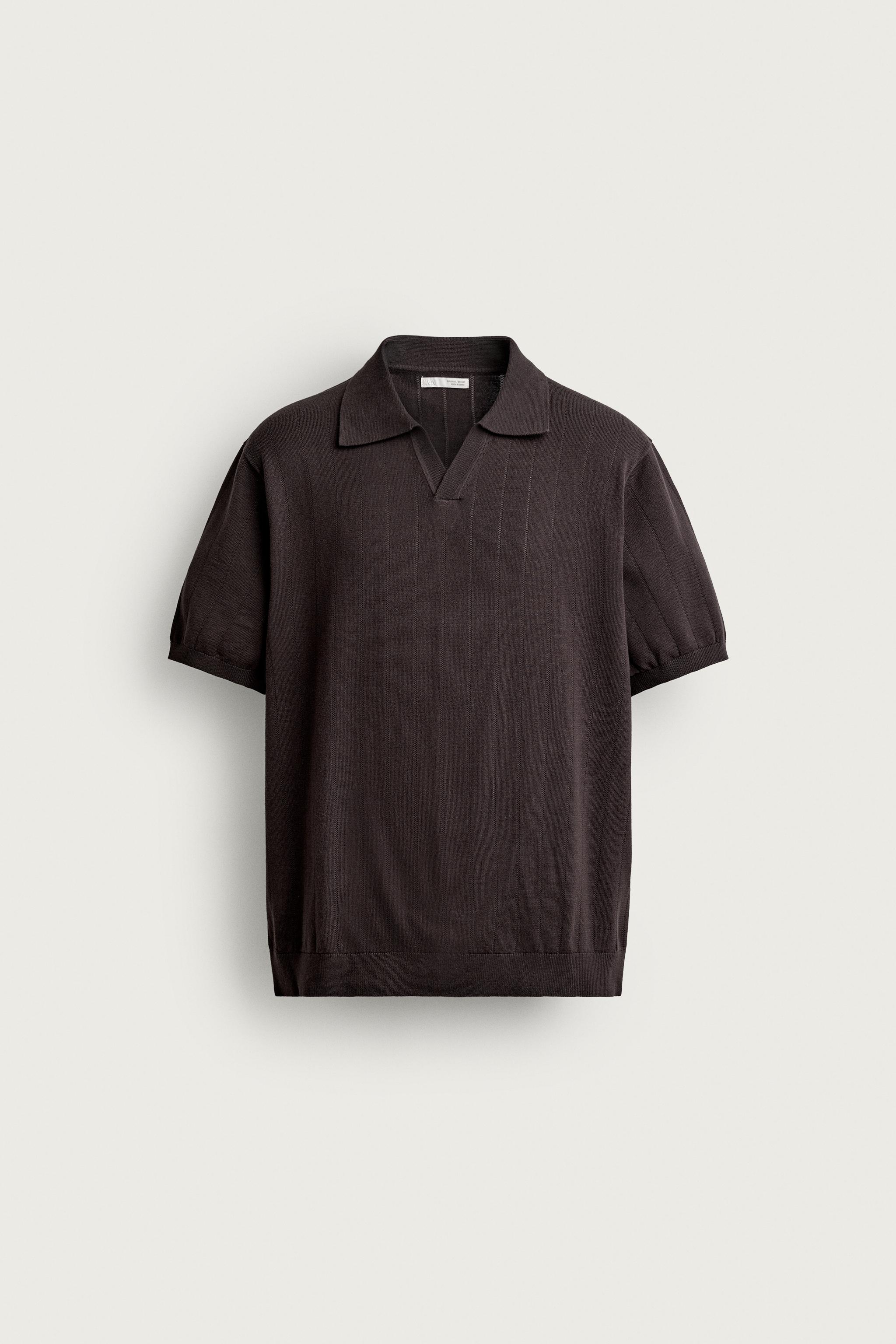 REGULAR FIT RIBBED KNIT POLO — Chocolate