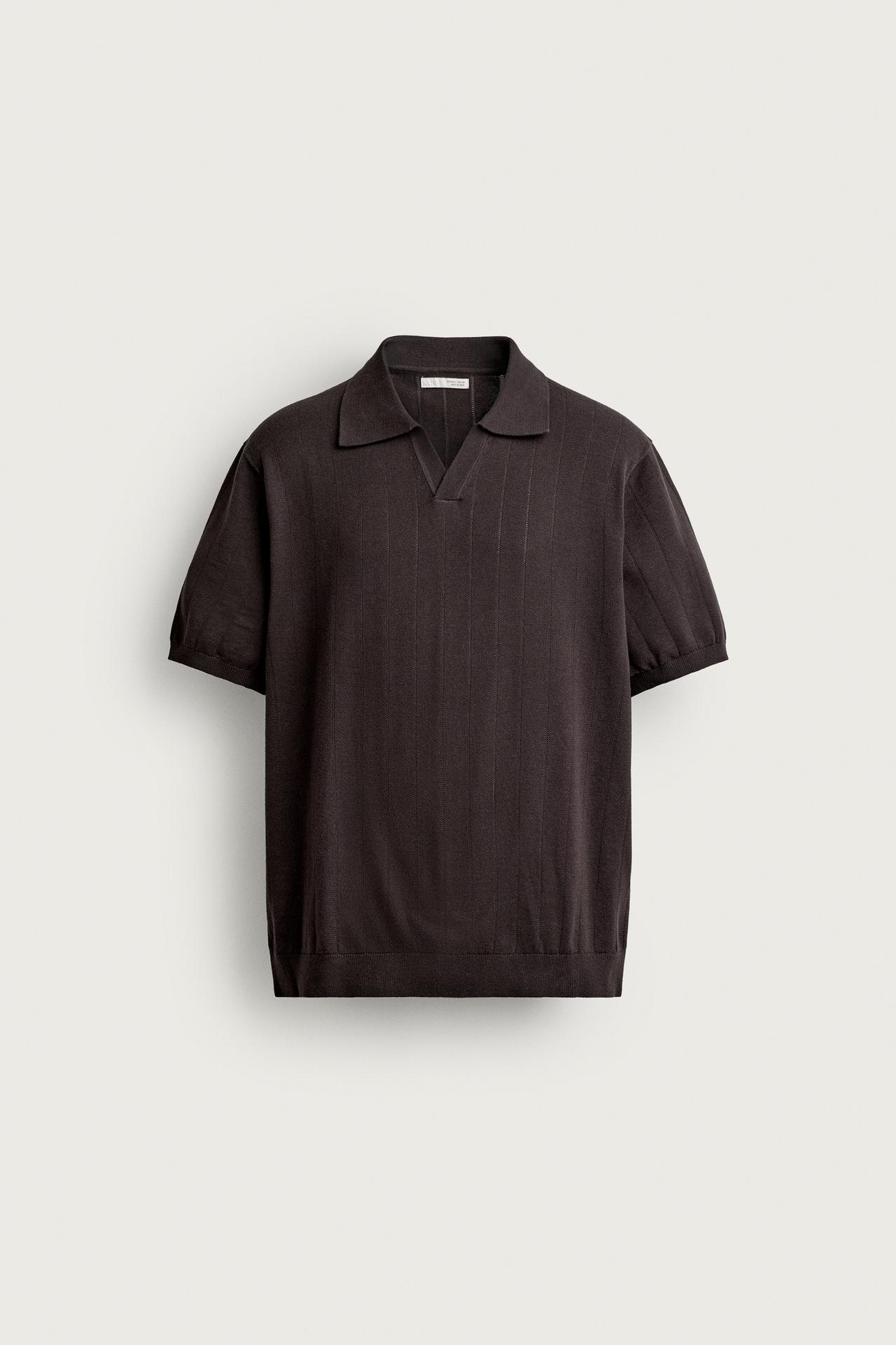 REGULAR FIT RIBBED KNIT POLO — Chocolate