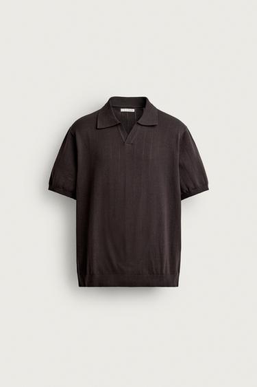 REGULAR FIT RIBBED KNIT POLO — Chocolate 1