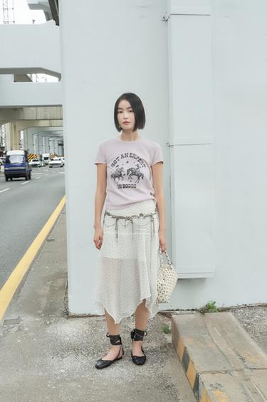 물방울무늬 언밸런스 스커트 - Zara 화이트 / 블랙