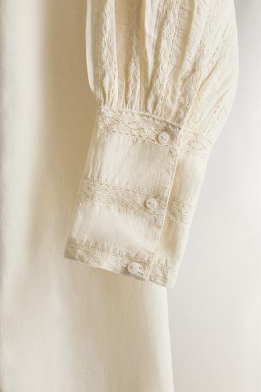 CHEMISE DE NUIT COTON DENTELLE AJOURÉE - Écru de Zara - Image 4