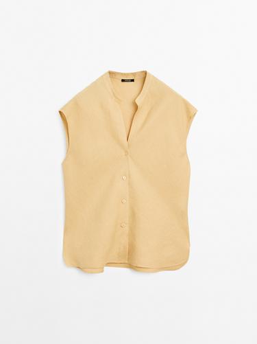 Blusa fluida cuello abierto 100% lino - Piedra de Zara - Imagen 0