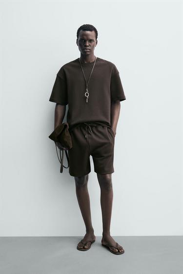 BERMUDA JOGGER RELAXED FIT INTERLOCK - mørk brun fra Zara