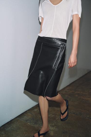 FALDA PAREO PIEL ZW COLLECTION LIMITED EDITION - Negro de Zara