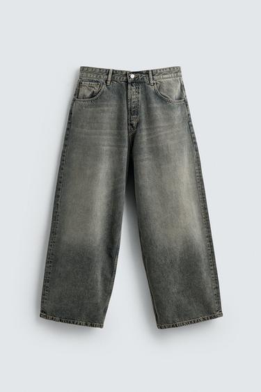Zara BAGGY WIDE FIT JEANS - Blue / Green