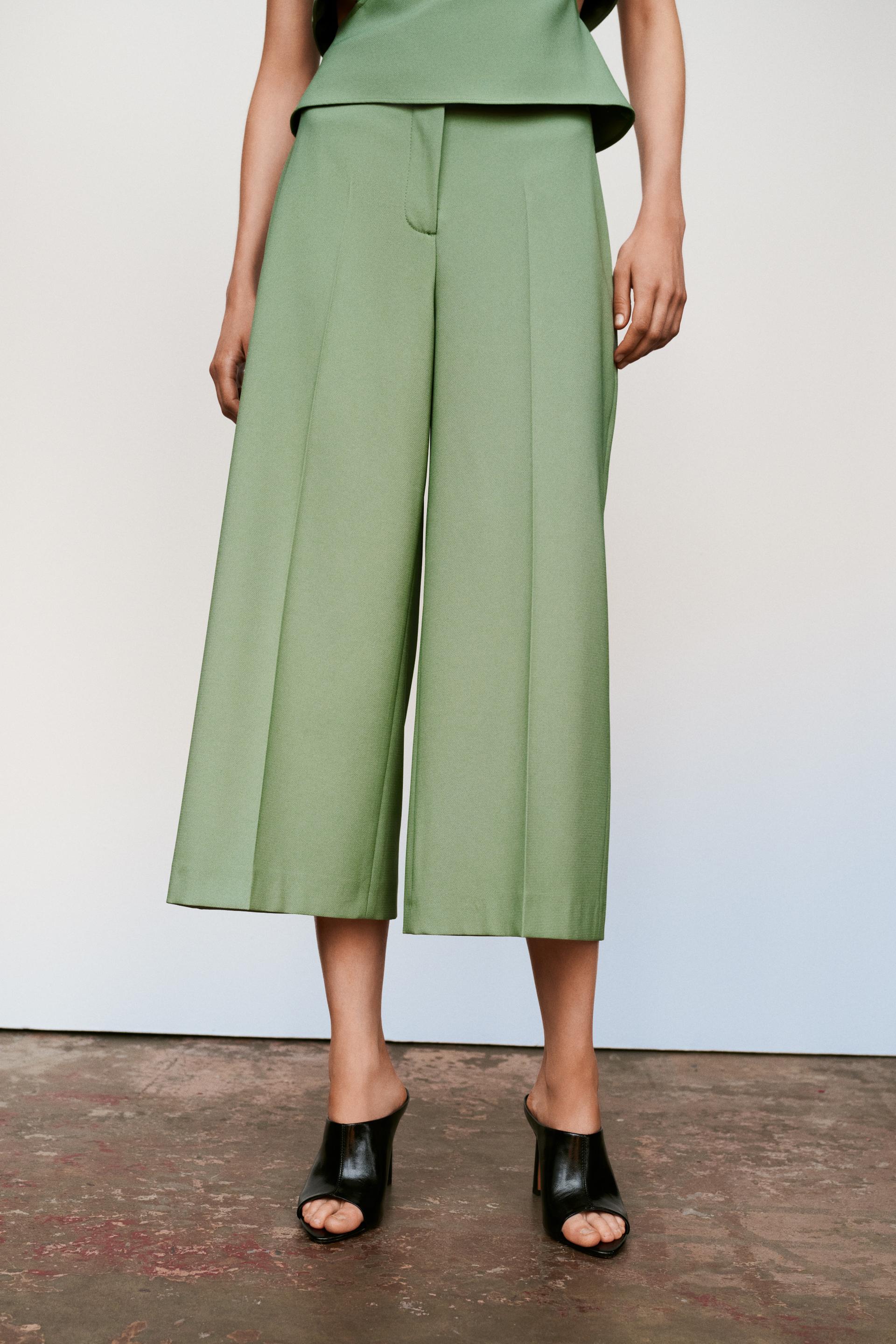 Zara Pants Womens Small Green Chino Wide Leg High Waist Outdoor Workwe –  Goodfair