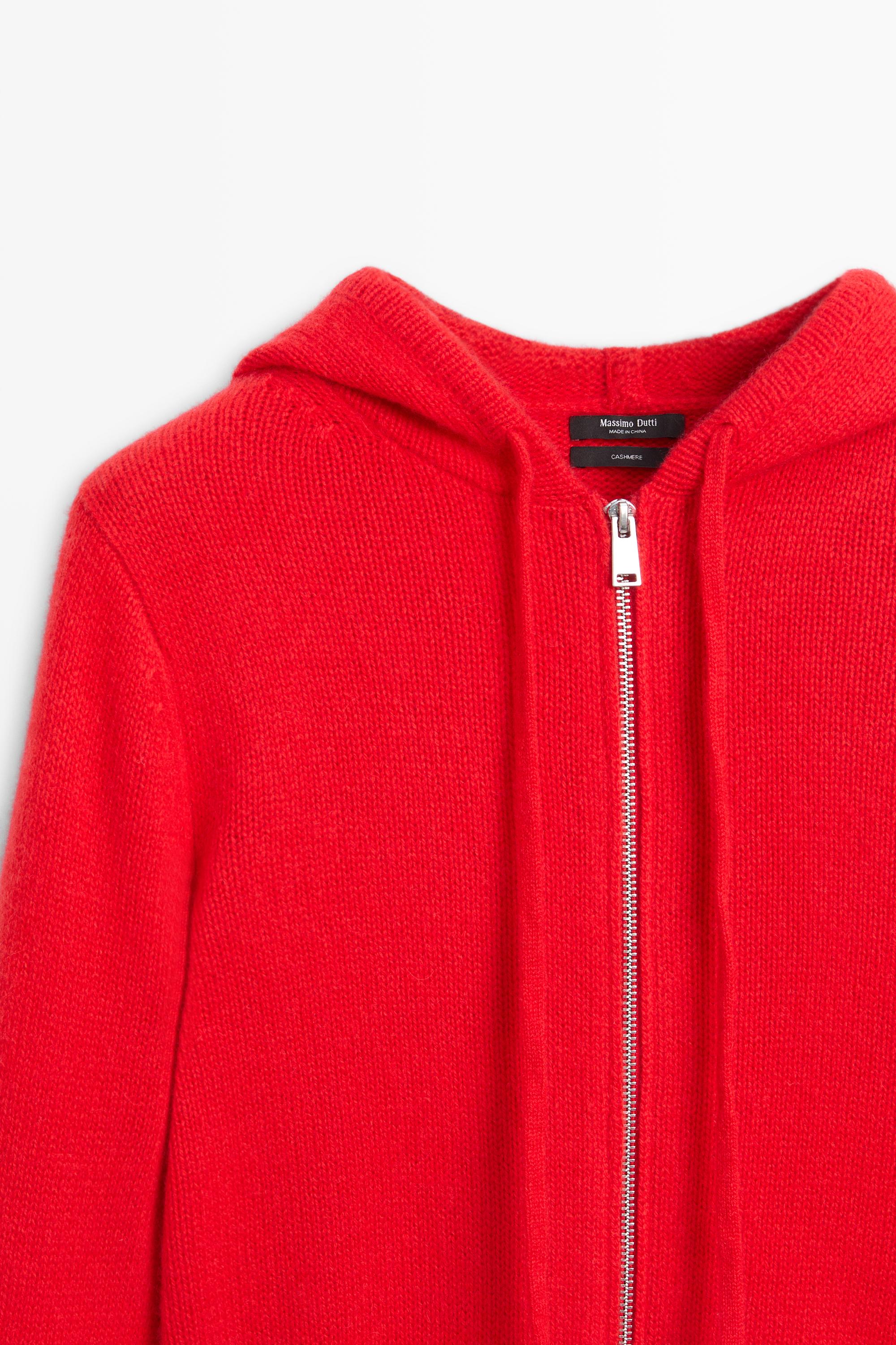 100% cashmere hooded zip-up cardigan - Red | ZARA Canada