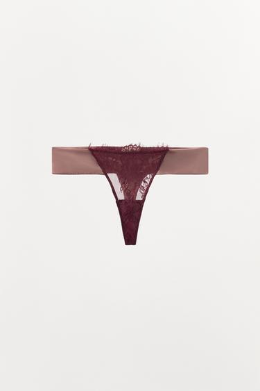 TANGA COMBINADO ENCAJE - Rosa empolvado de Zara