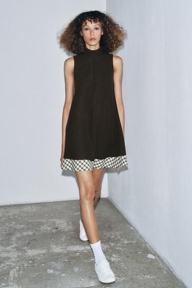Zara COMBINATION PLAID SHORT DRESS - Brown - Image 0