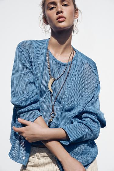 CHAQUETA PUNTO 100% ALGODÓN - Azul de Zara