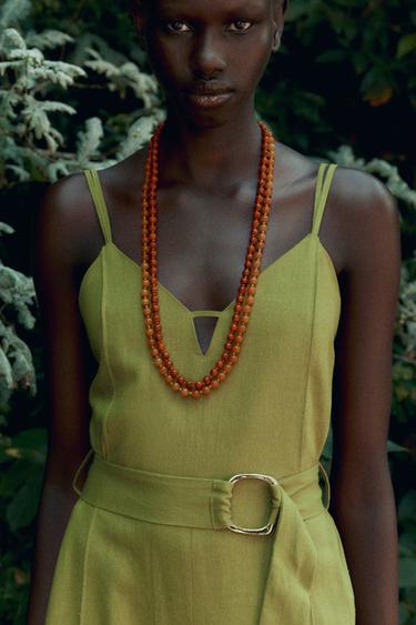 WIDE-LEG STRAPPY LINEN BLEND JUMPSUIT - Oil by Zara