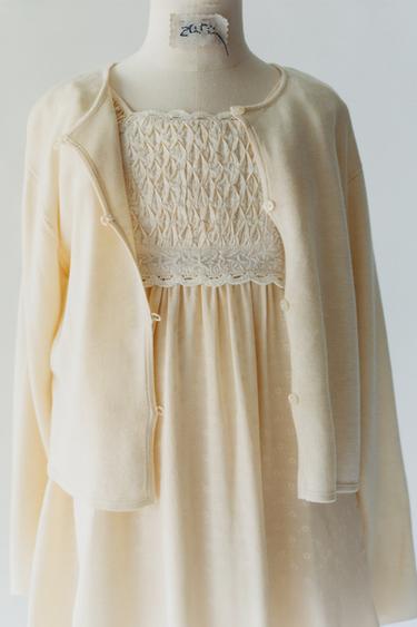 Zara FLOWY SILK KNIT CARDIGAN - Vanilla - Image 0