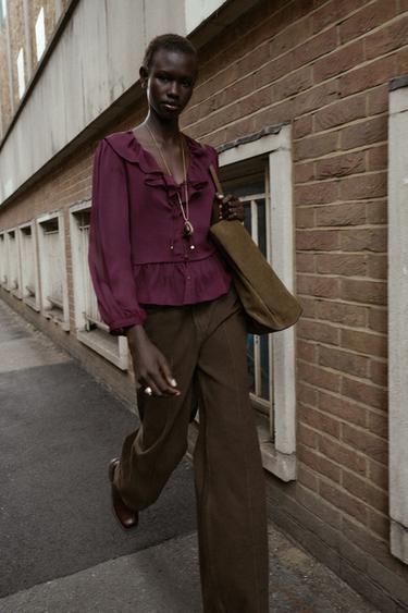 BLOUSE À VOLANTS - Aubergine de Zara