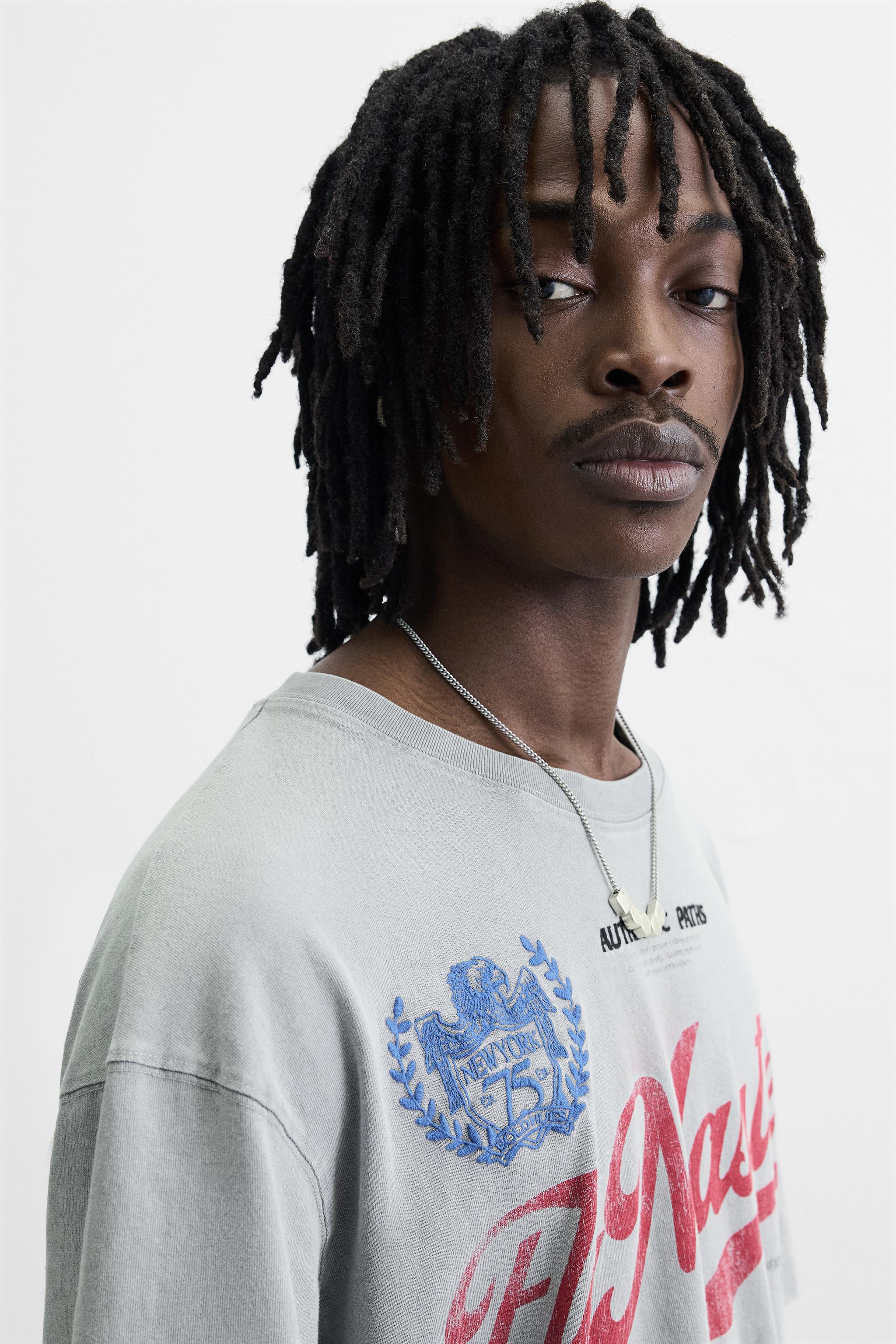 【ZARA】ウォッシュ加工刺繍入りTシャツ 6224/444/809 ウォッシュ加工刺繍入りTシャツ - ミディアムグレー | ZARA
