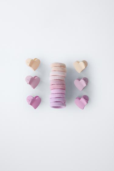 PACK OF HAIR BANDS AND HEART CLIPS - Red by Zara