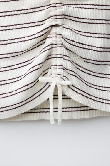 GATHERED RIBBED KNIT TOP - Brown Stripes by Zara - Image 3