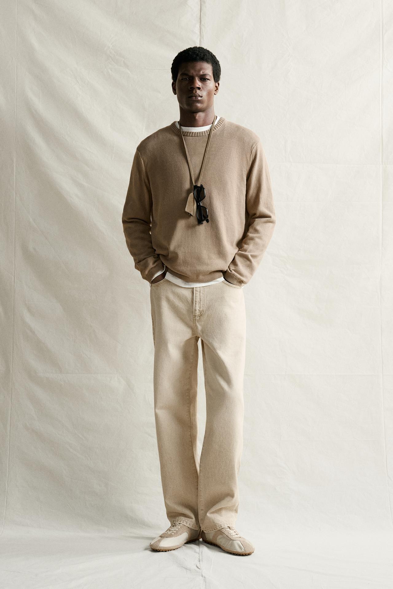 COTTON RELAXED FIT SWEATER — Light brown