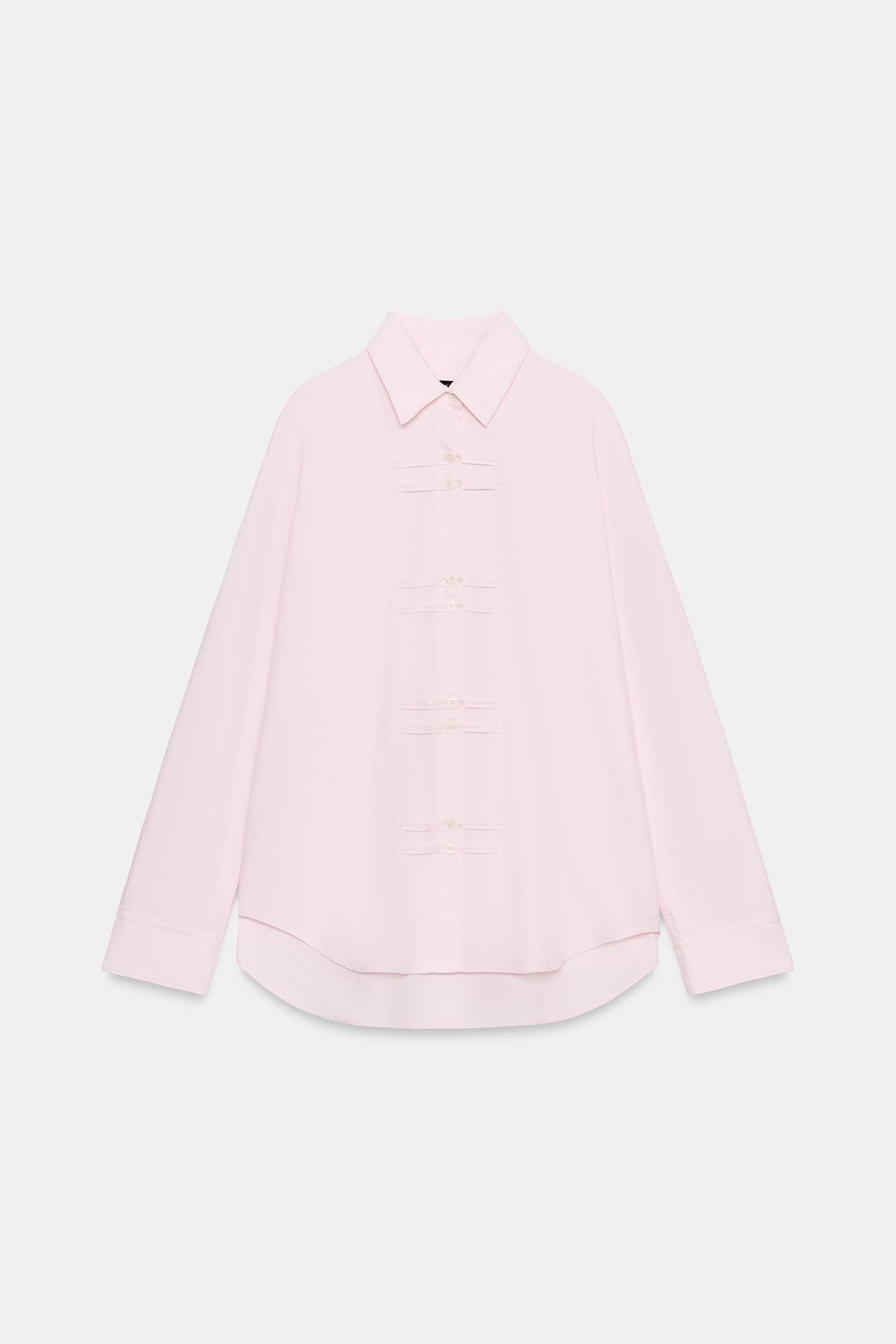 ZW COLLECTION OXFORD FROG FASTENING SHIRT — Pink