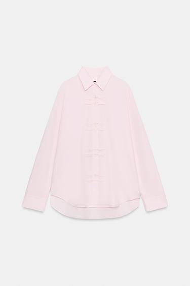 ZW COLLECTION OXFORD FROG FASTENING SHIRT — Pink 1