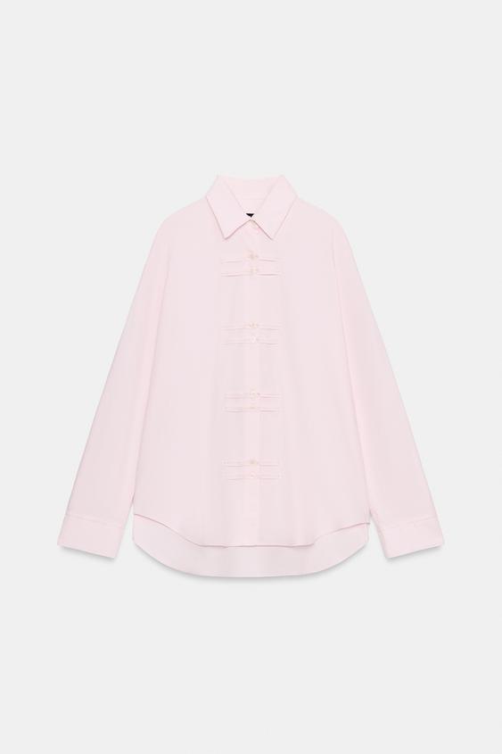 ZW COLLECTION OXFORD SHIRT WITH FROG FASTENING - Pink by Zara - Image 0