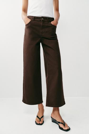 Zara Z1975 HIGH-WAISTED CULOTTE COMFORT JEANS - Brown