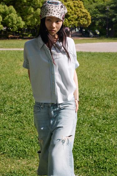 SHORT SLEEVE FLOWING SHIRT - Light blue by Zara