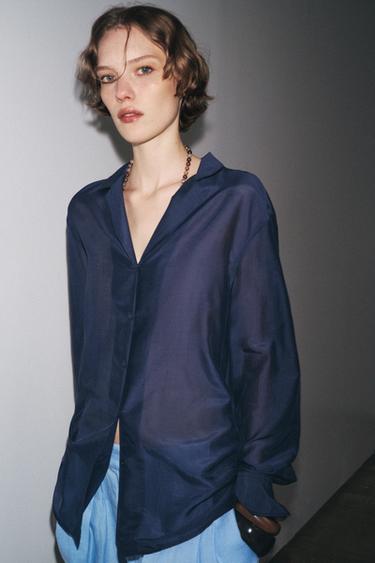 ZW COLLECTION SILK SHIRT - Ink blue by Zara