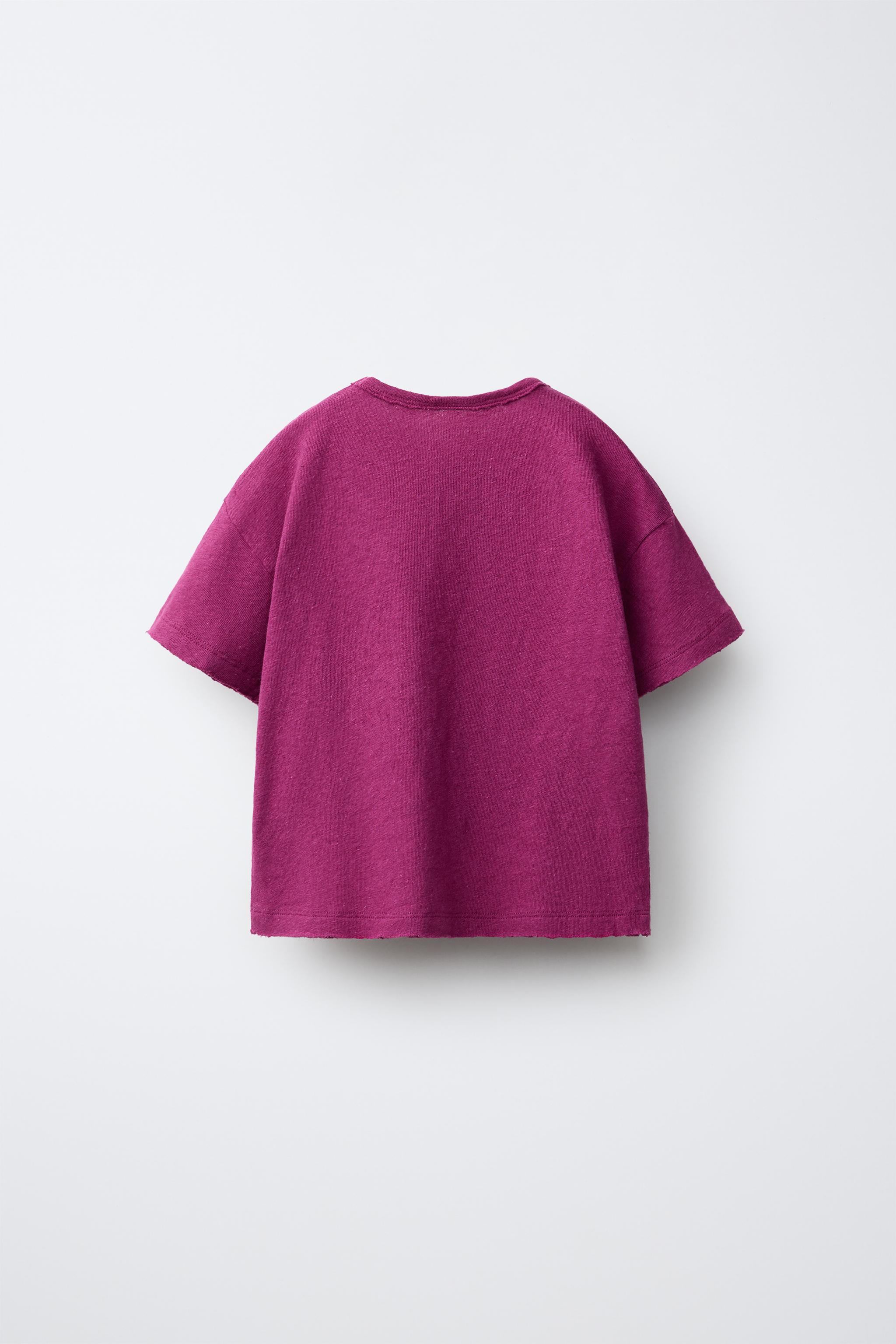 COTTON LINEN BLEND T-SHIRT — Fuchsia
