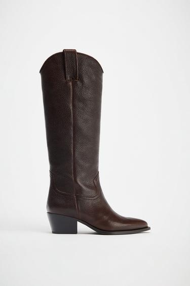Zara LEATHER ANKLE BOOTS - Brown