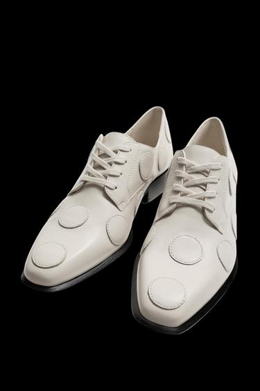 Zara POLKA DOT LEATHER FLAT SHOES HARRY LAMBERT FOR ZARA x DISNEY - white