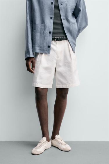 BERMUDA RELAXED FIT À PLIS - Blanc de Zara - Image 1