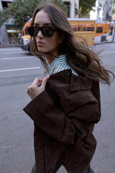 100% LEATHER SUEDE JACKET - Brown by Zara - Image 6