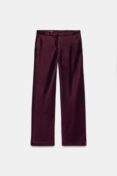 VELVET WIDE-LEG TROUSERS - Burgundy by Zara