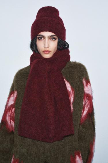Zara PLAIN KNIT SCARF - Burgundy - Image 0