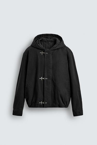 VESTE À CAPUCHE ET BRANDEBOURGS - Noir de Zara