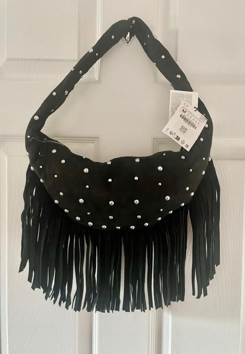 OVAL FRINGED STUDDED BAG 100 COW LEATHER - Image 3
