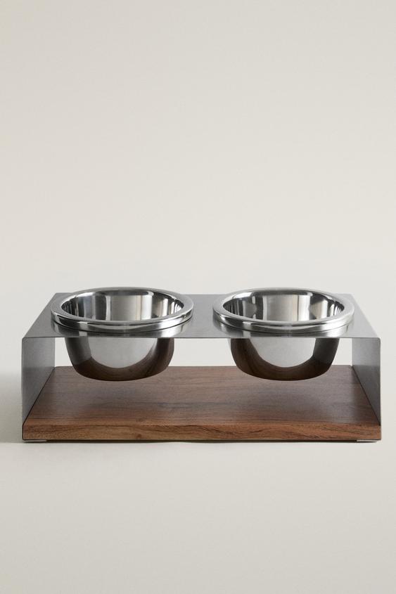 CONJUNTO DE COMEDOUROS COM SUPORTE PARA PETS - Prata-fosco da Zara - Imagem 0