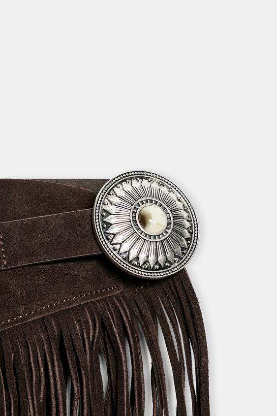 CEINTURE-JUPE 100 % CUIR À FRANGES - Marron de Zara - Image 4
