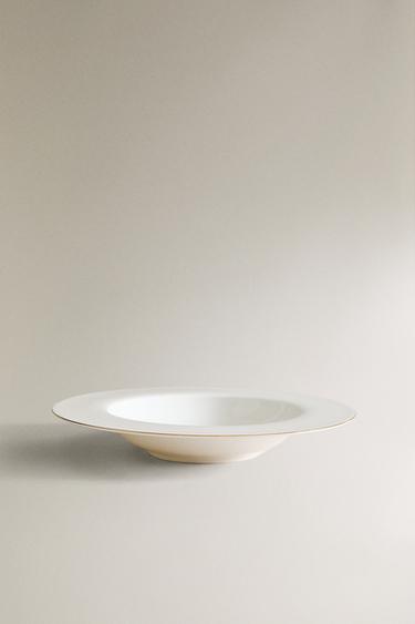RIMMED BONE CHINA SOUP PLATE - Gold by Zara - Image 0