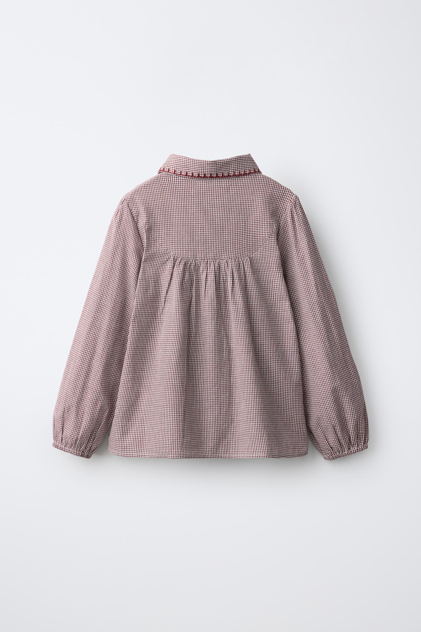 Детская рубашка Zara Check Stitch, цвет: Бордо / Экрю — фото 2