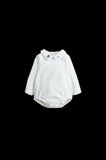 BODY FELPA BORDADOS CUELLO COMBINADO - Blanco roto de Zara - Imagen 0