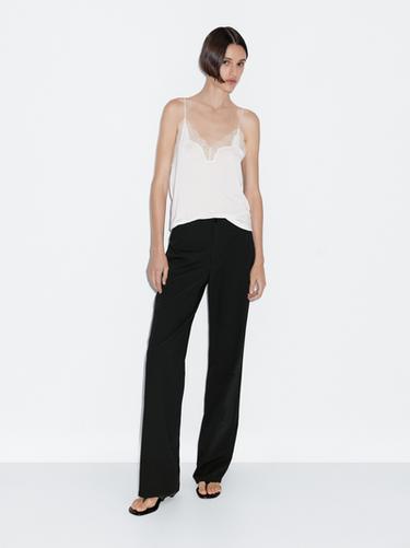 Zara Mid-waist straight-leg trousers - Black - Image 0