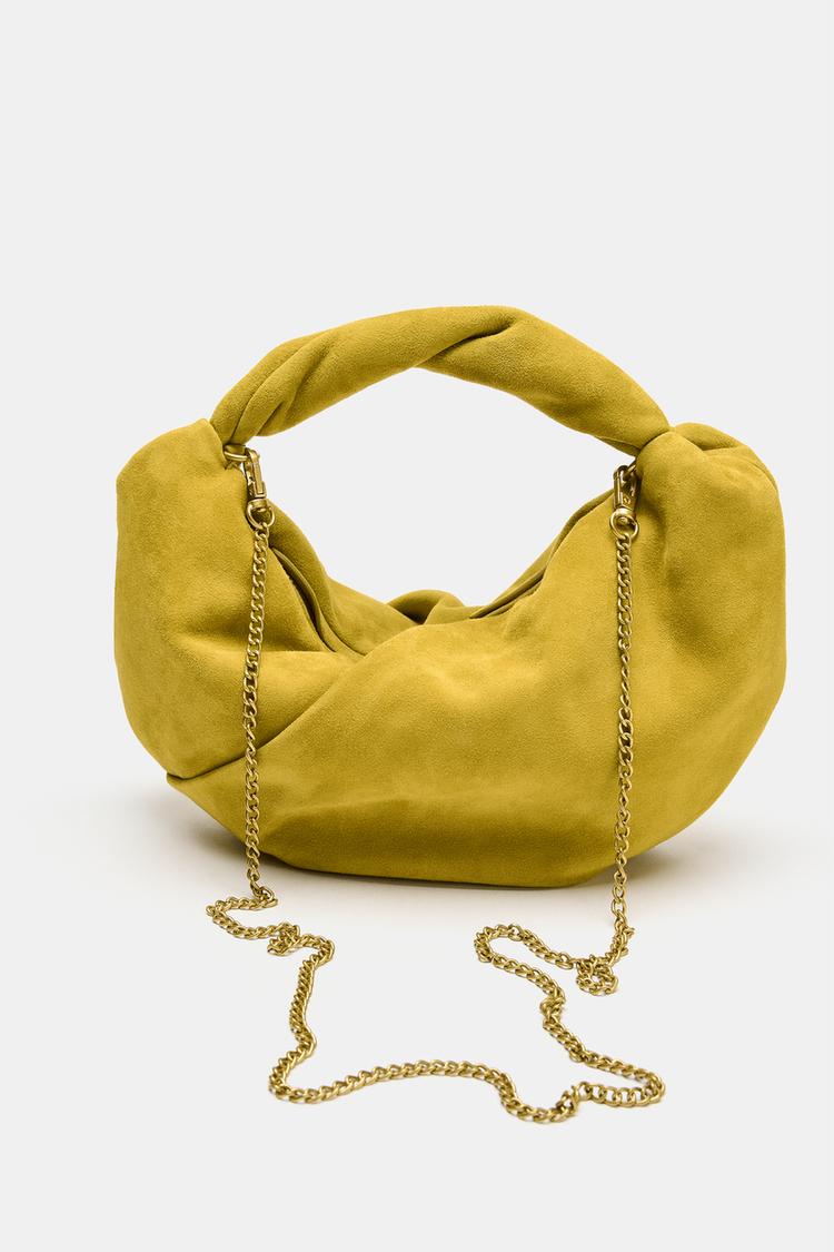 Bolso de mano de cuero fruncido 4