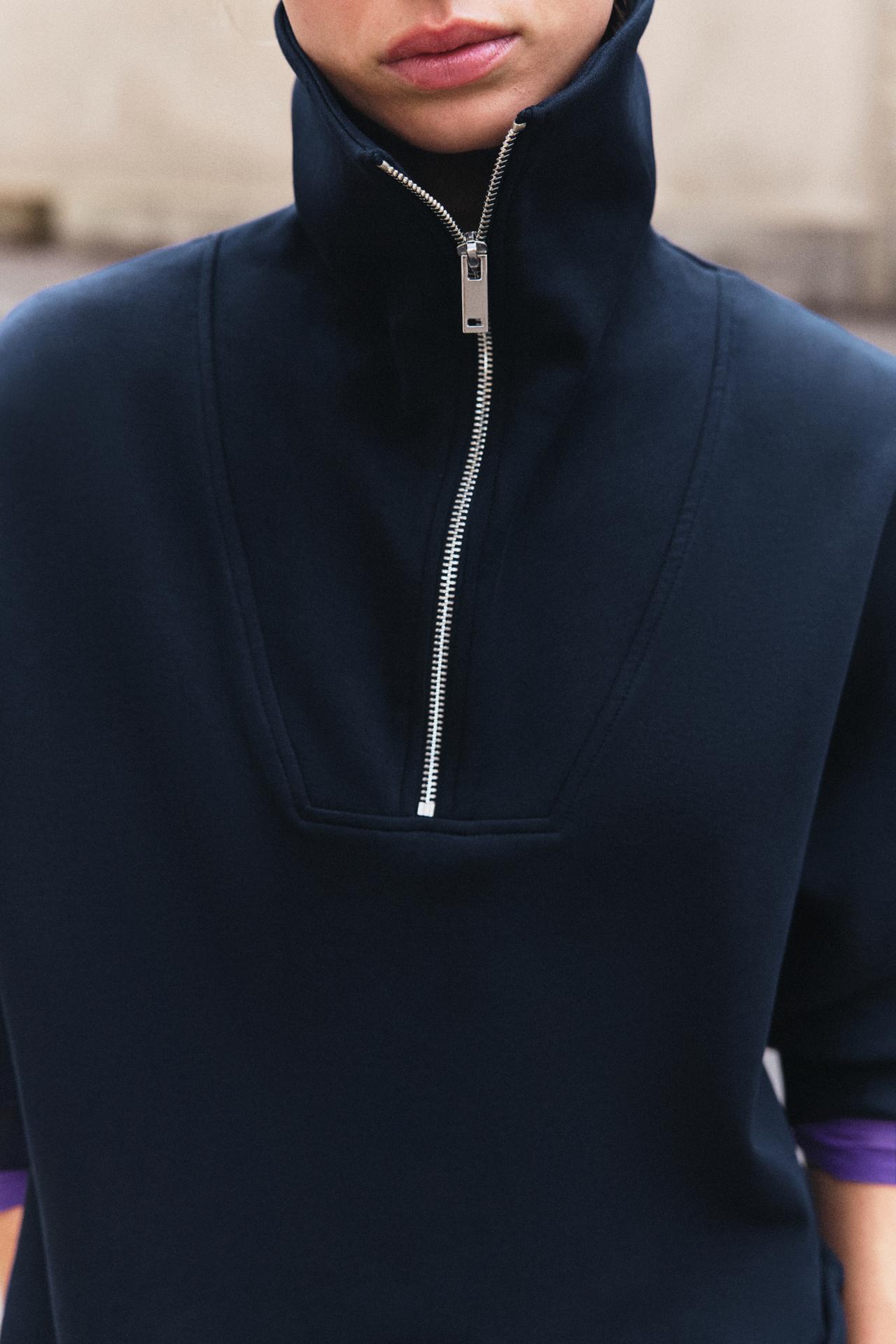 INTERLOCK ZIP-UP SWEATSHIRT — Navy blue