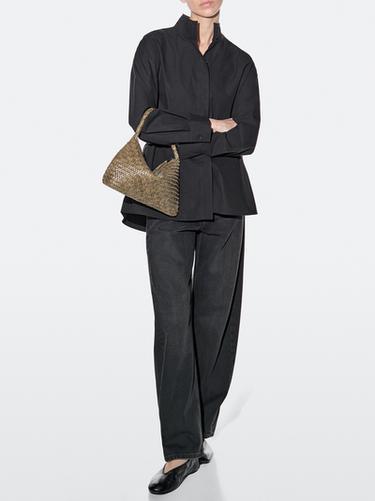 Zara Small braided leather shoulder bag - Khaki - Image 0