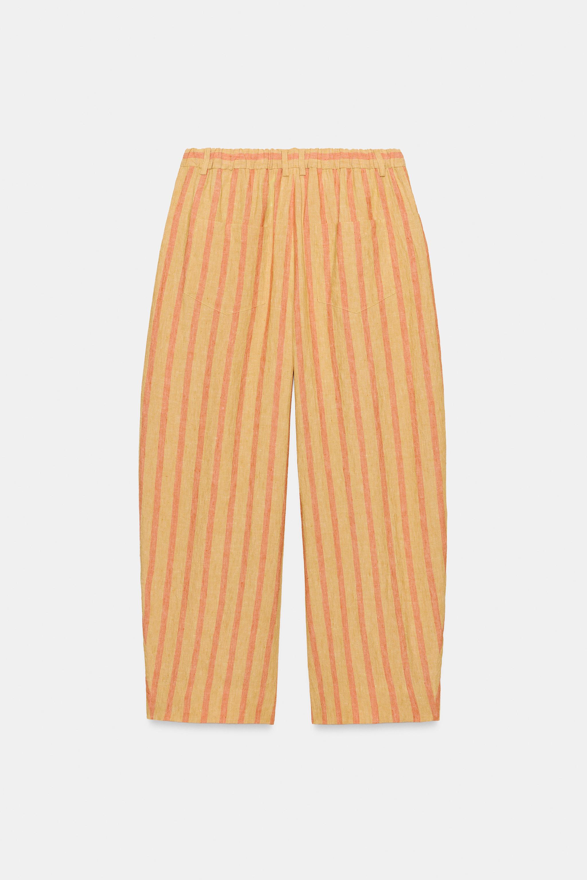 Женские брюки Zara ZW COLLECTION STRIPED LINEN-BLEND PANTS — фото 7