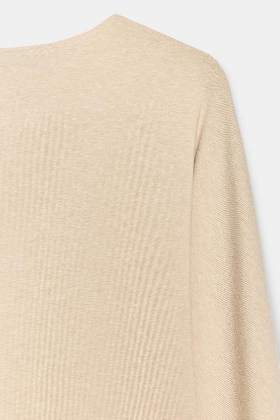 LONG SLEEVE FITTED T-SHIRT - Beige marl by Zara - Image 7