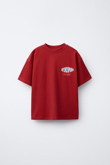 T-SHIRT WITH RAISED LOGO - Bright red by Zara
